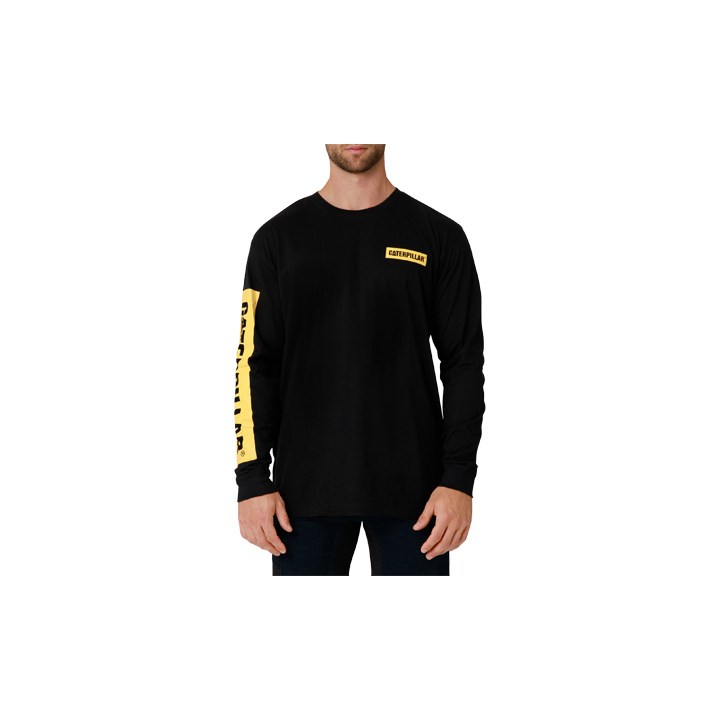 Caterpillar T-Shirts UAE - Caterpillar Icon Block Long Sleeve Mens - Black/Yellow GYBOVQ496